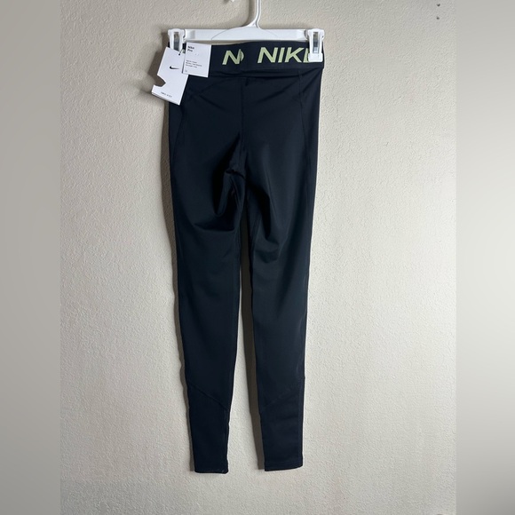 Nike Pro Mid-rise Full-length Leggings black/neon yellow size Extra small - Picture 4 of 7